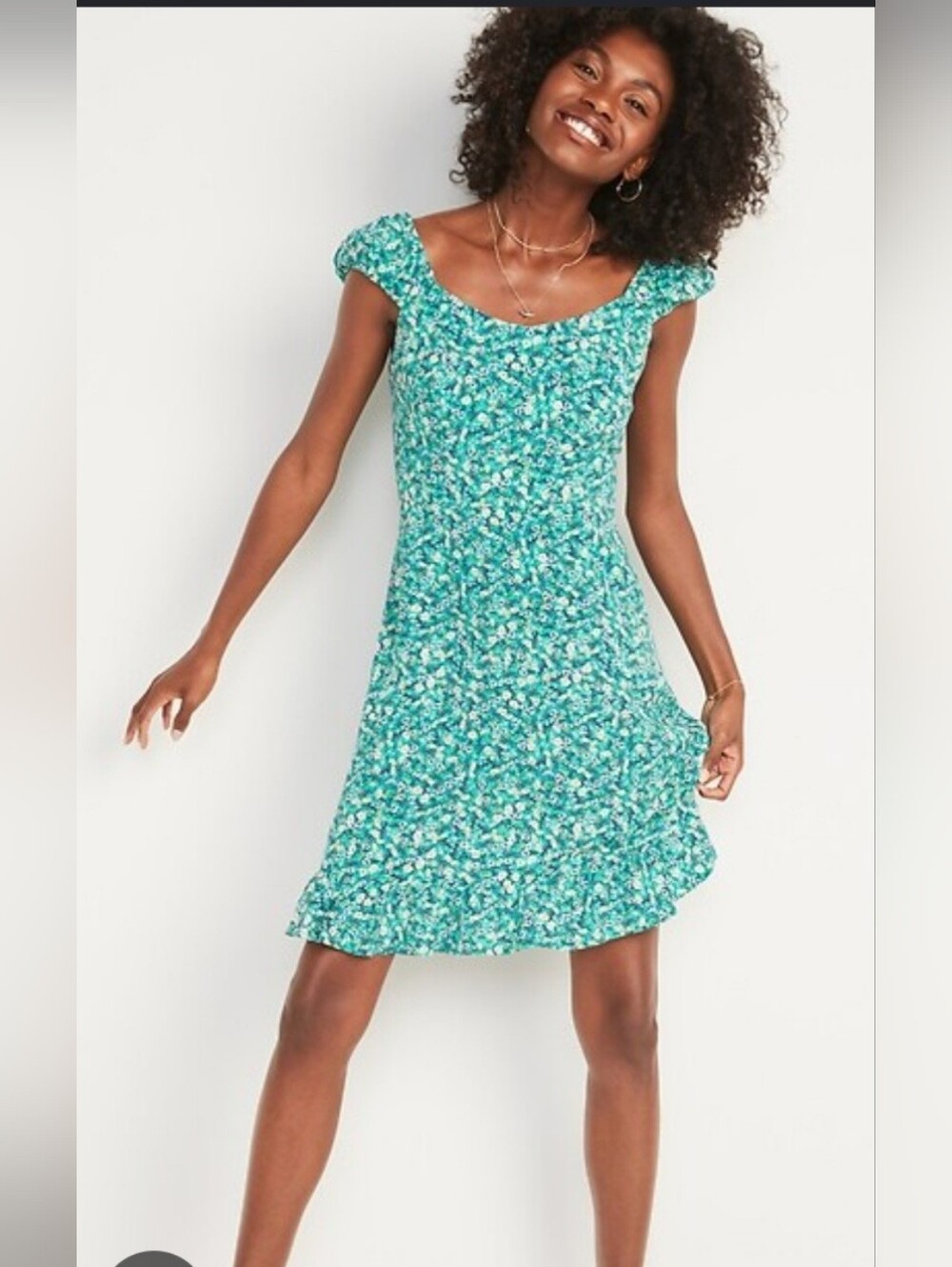 Old Navy Fit & Flair Puff-Sleeve Floral- Print Dress/ NWOT/Size S